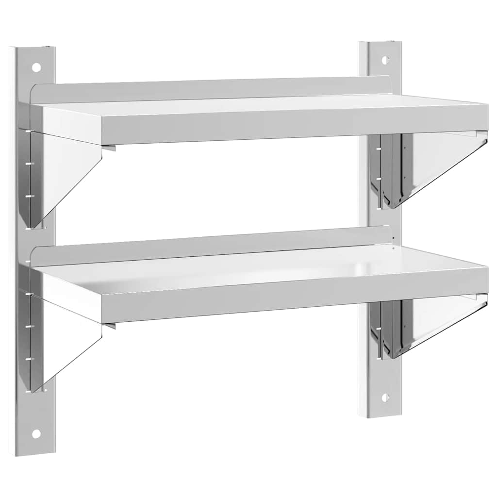 Wandregal mit 2 Böden 50x23,5x48 cm Silbern Edelstahl