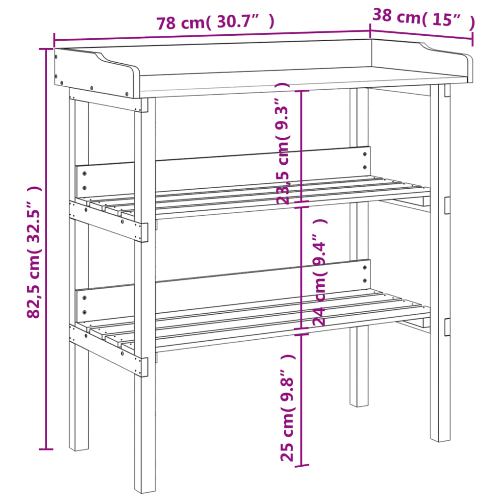 Pflanztisch mit Ablagen 78x38x82,5 cm Massivholz Tanne