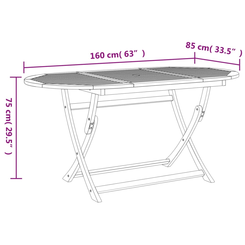 Gartentisch Klappbar 160x85x75 cm Massivholz Akazie