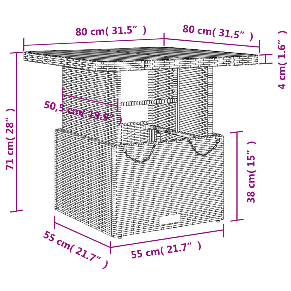 Gartentisch Schwarz 80x80x71 cm Poly Rattan und Akazienholz