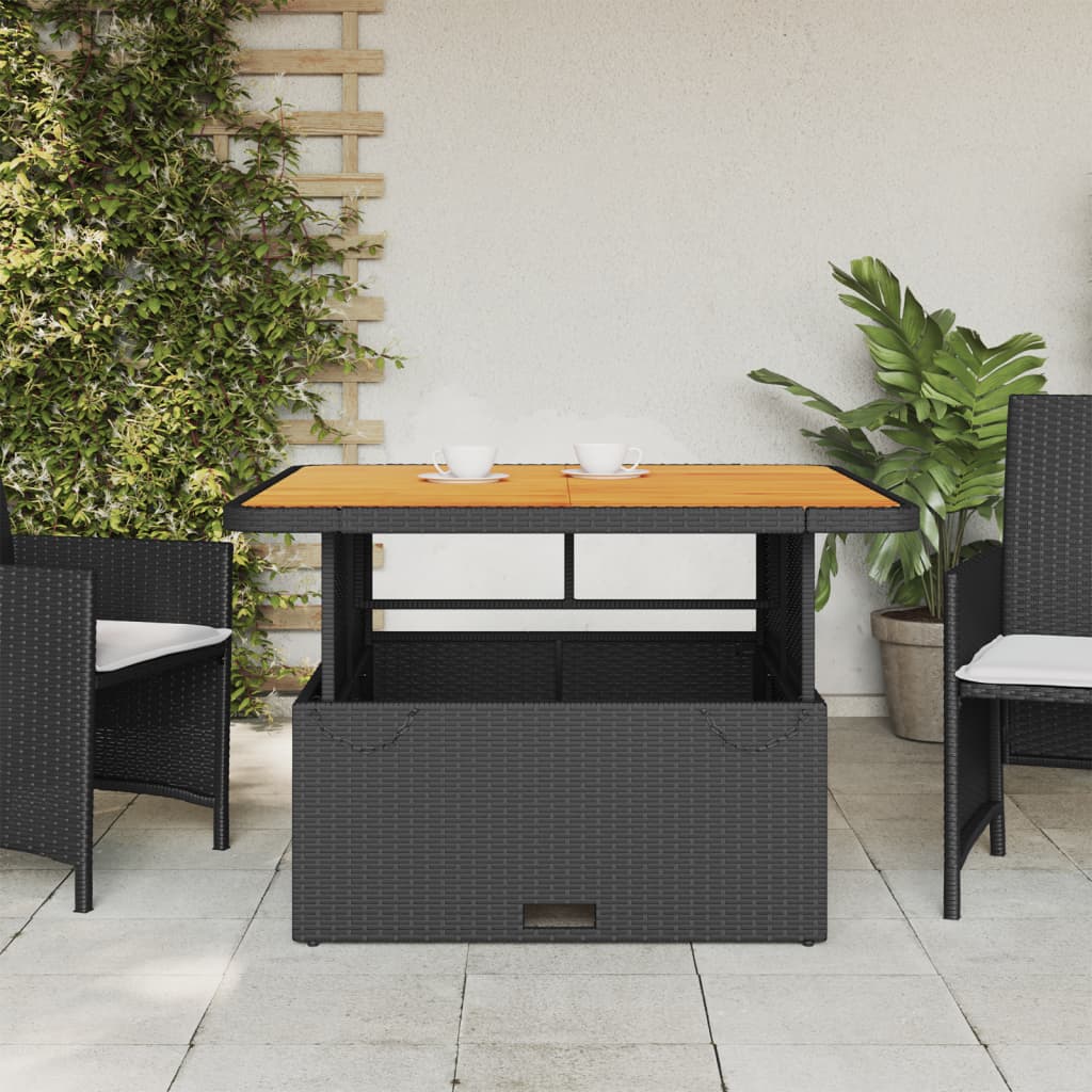 Gartentisch Schwarz 110x110x71 cm Poly Rattan und Akazienholz