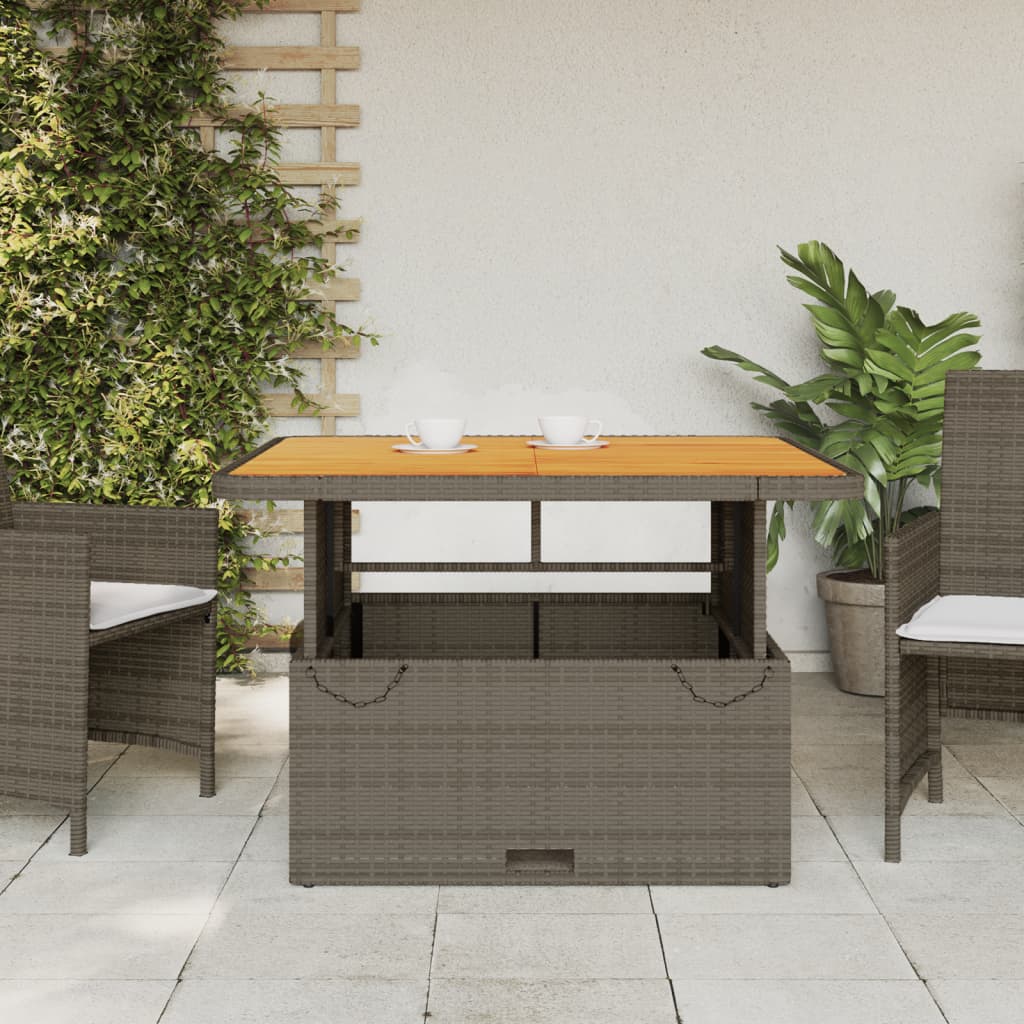 Gartentisch Grau 110x110x71 cm Poly Rattan und Akazienholz