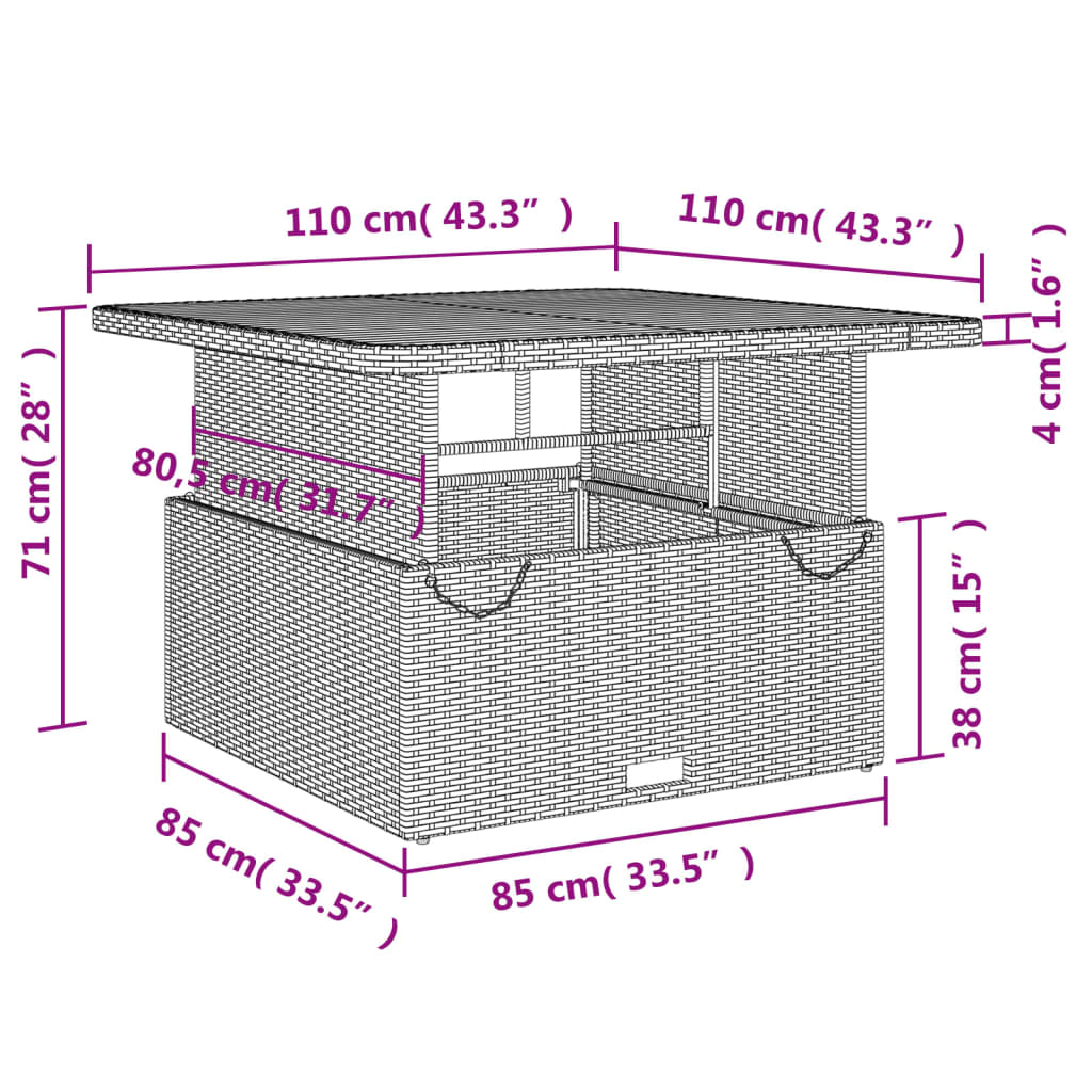 Gartentisch Grau 110x110x71 cm Poly Rattan und Akazienholz