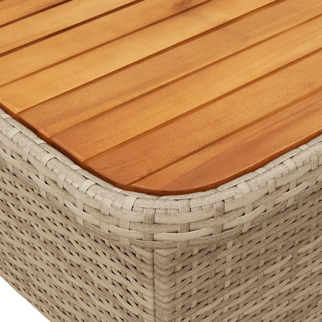 Gartentisch Beige 90x55x71 cm Poly Rattan und Akazienholz