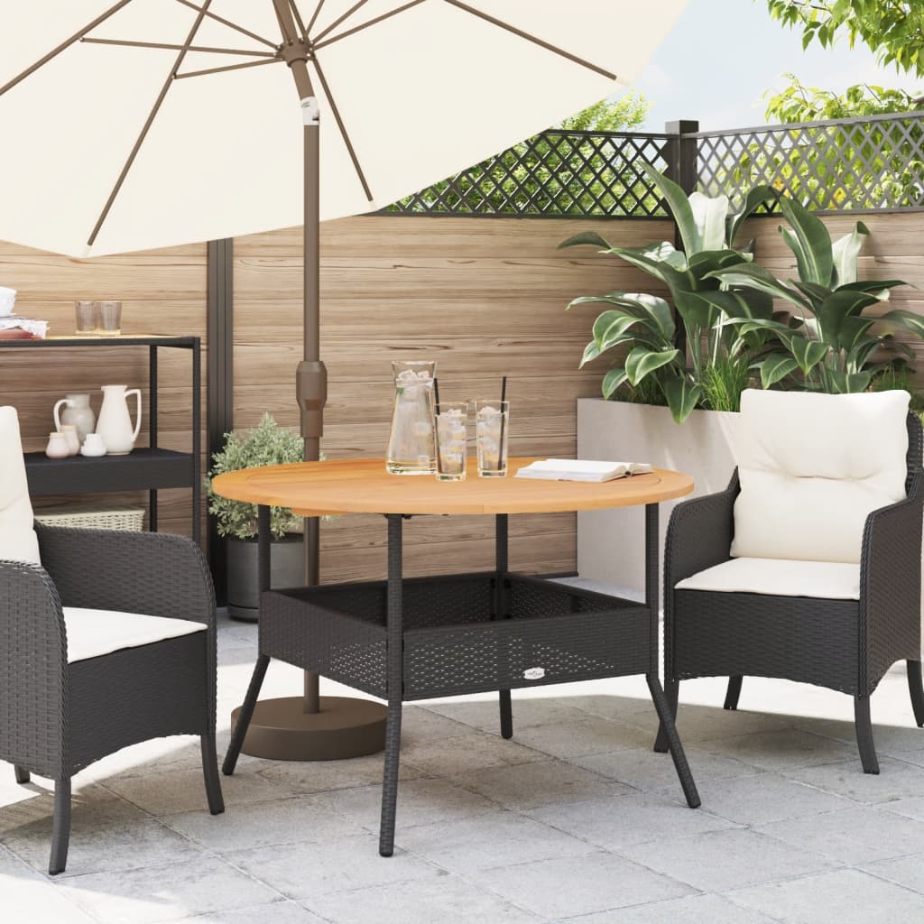 Gartentisch mit Holzplatte Schwarz Ø110x71 cm Poly Rattan