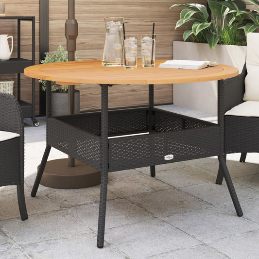 Gartentisch mit Holzplatte Schwarz Ø110x71 cm Poly Rattan