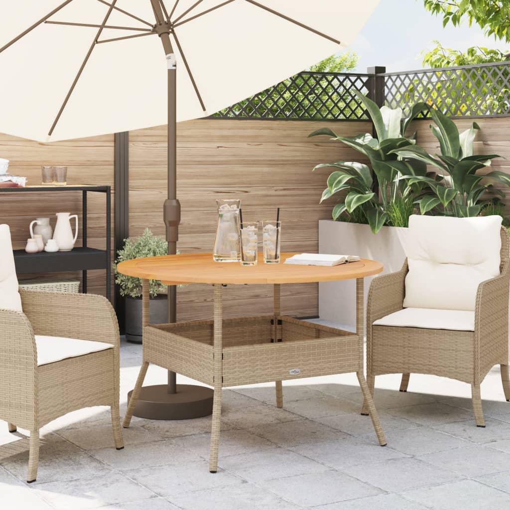 Gartentisch mit Holzplatte Beige Ø110x71 cm Poly Rattan