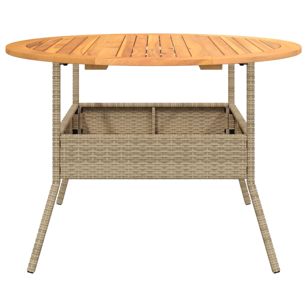 Gartentisch mit Holzplatte Beige Ø110x71 cm Poly Rattan