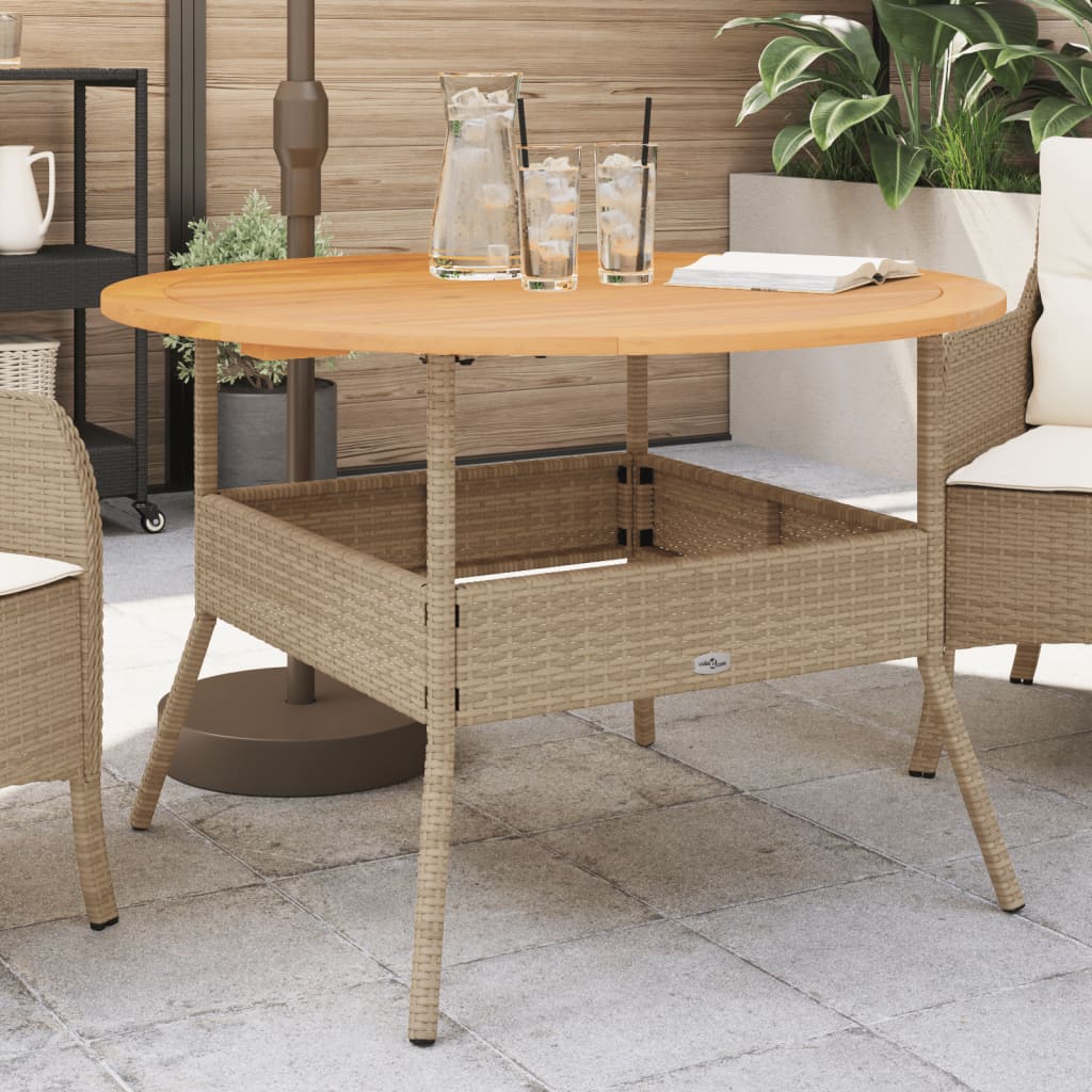 Gartentisch mit Holzplatte Beige Ø110x71 cm Poly Rattan