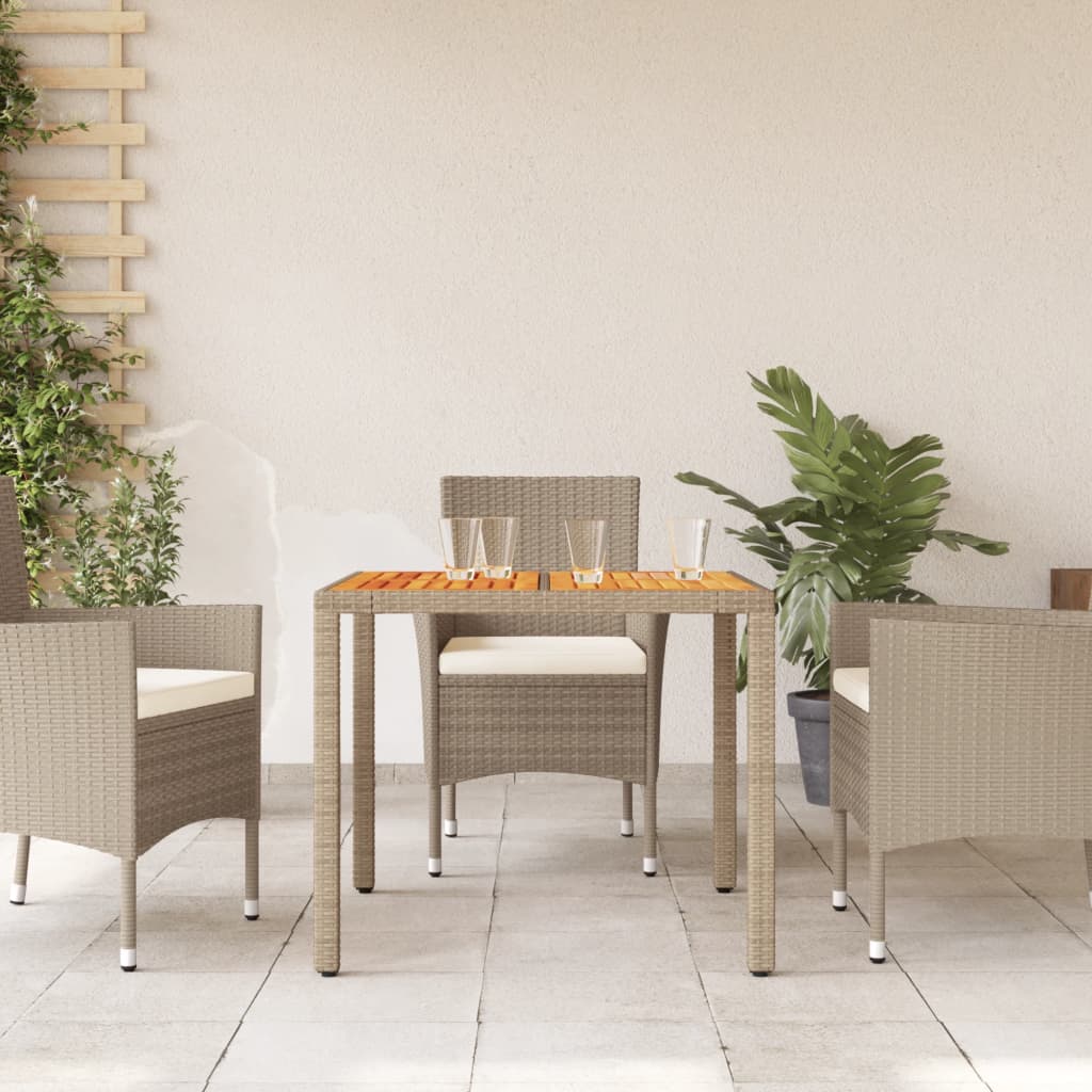 Gartentisch Beige 90x90x75 cm Poly Rattan Akazienholz