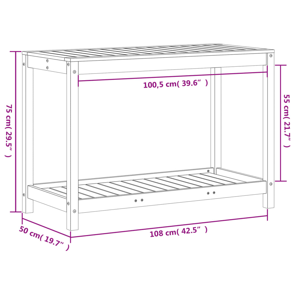 Pflanztisch mit Ablage 108x50x75 cm Massivholz Kiefer