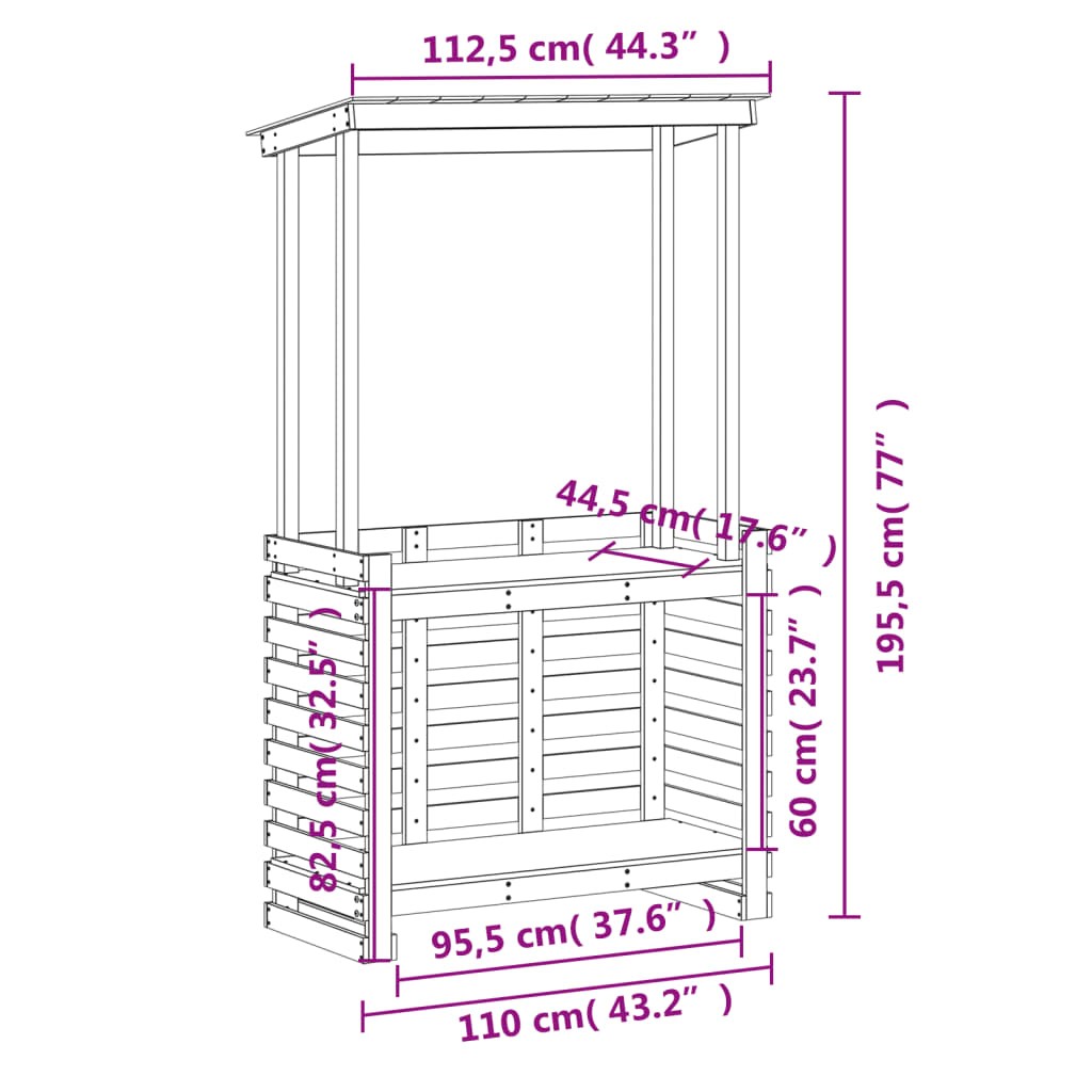 Gartenbar mit Dach 112,5x57x195,5 cm Massivholz Kiefer