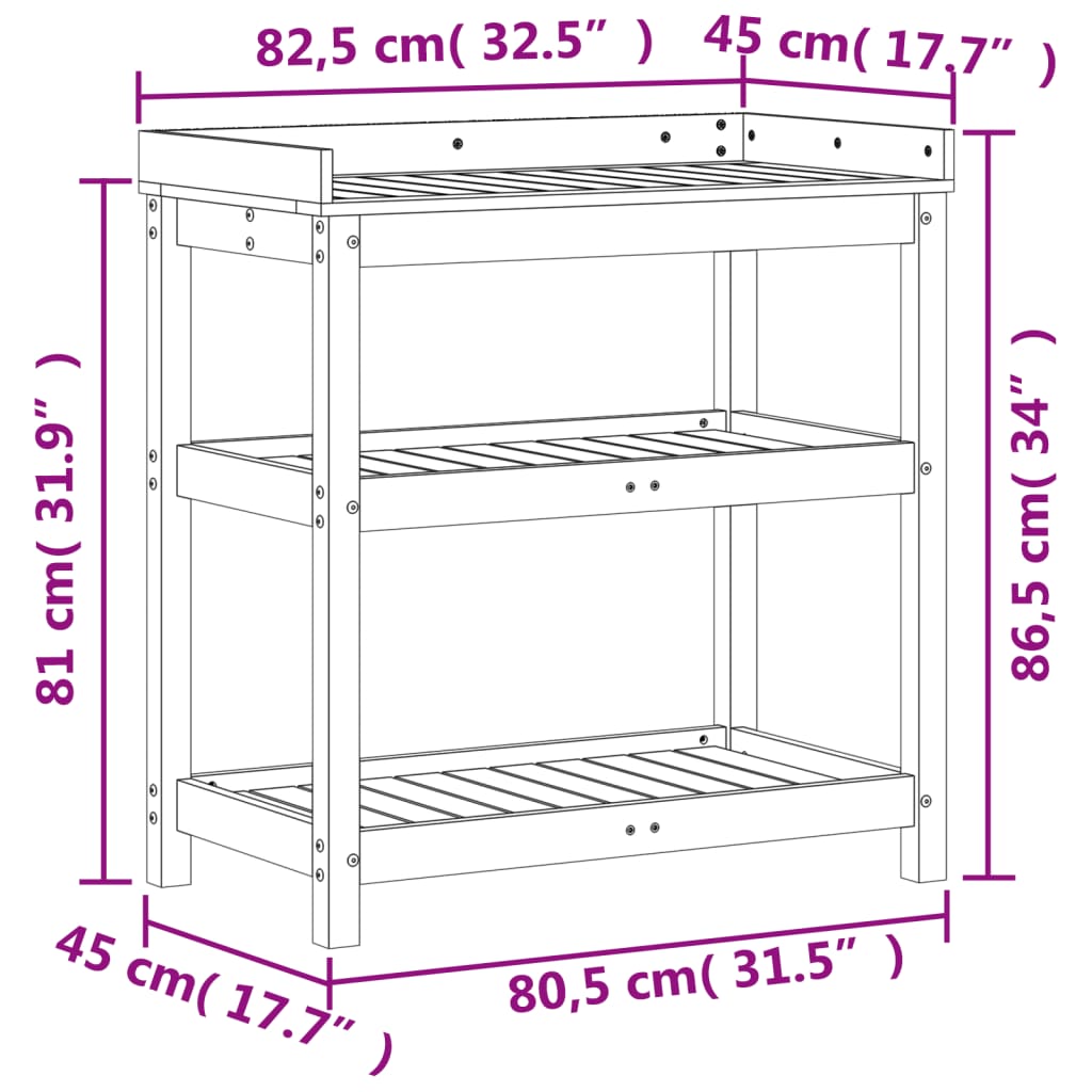 Pflanztisch mit Ablagen Braun 82,5x45x86,5 cm Massivholz Kiefer