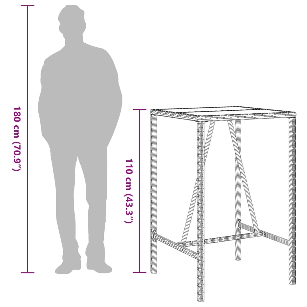 Garten-Bartisch Braun 70x70x110 cm Poly Rattan