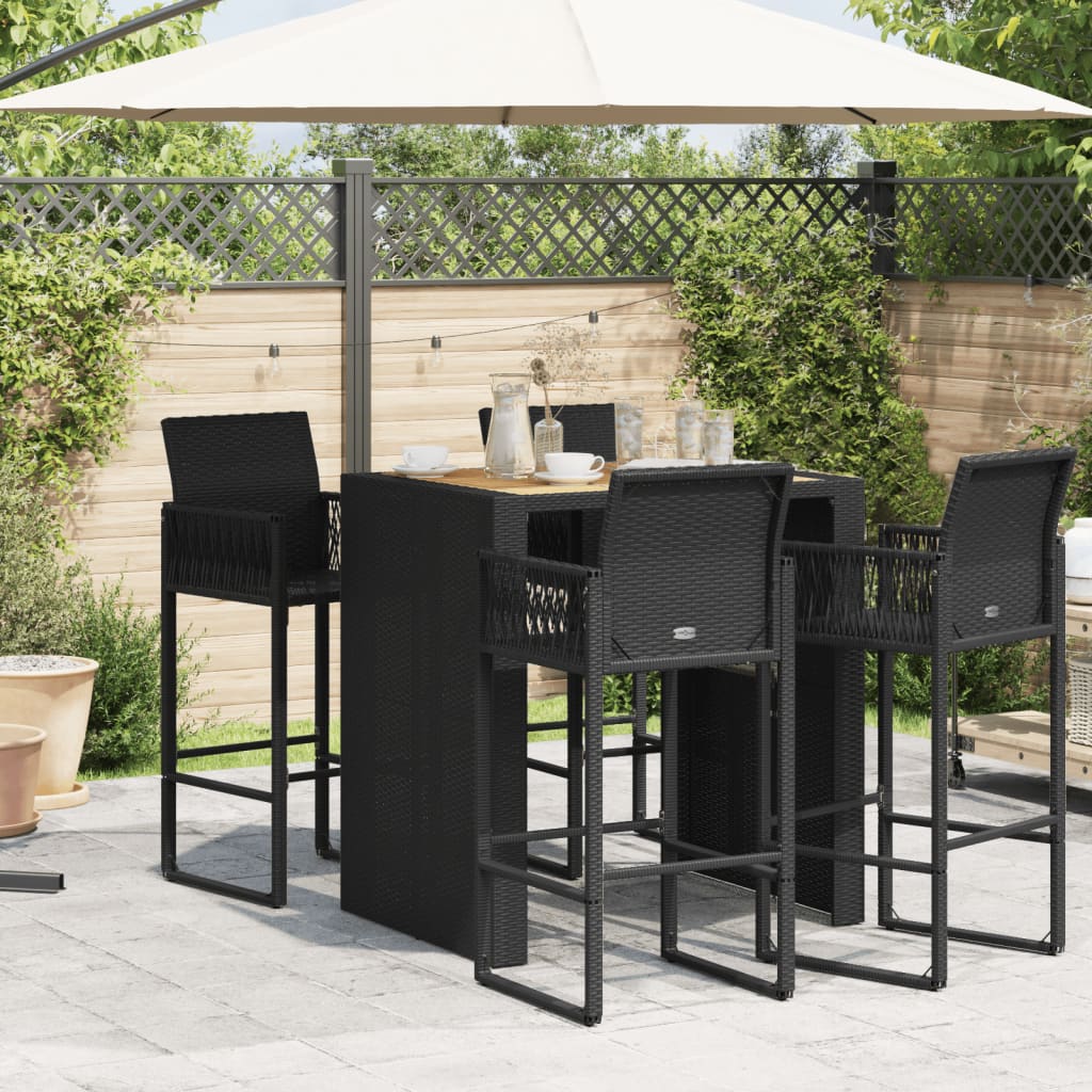 Garten-Bartisch mit Holzplatte Schwarz 105x80x110 cm Polyrattan