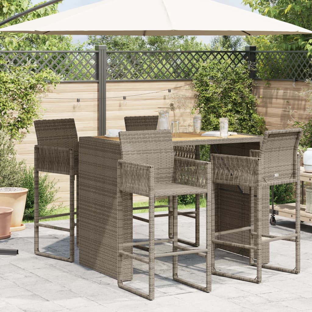 Garten-Bartisch mit Holzplatte Grau 145x80x110 cm Polyrattan