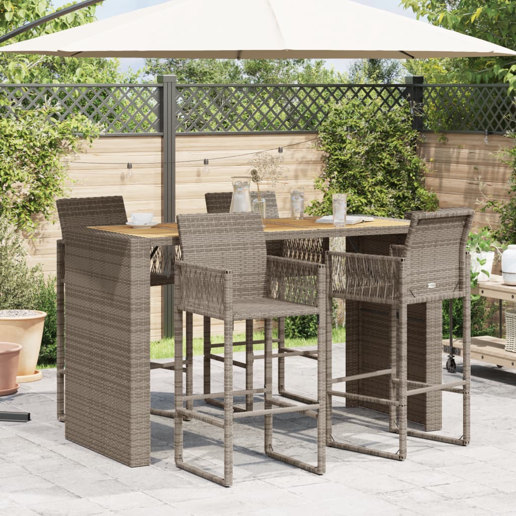 Garten-Bartisch mit Holzplatte Grau 185x80x110 cm Polyrattan