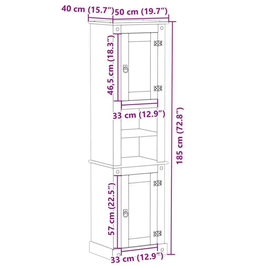 Badschrank Corona 50x40x185 cm Massivholz Kiefer