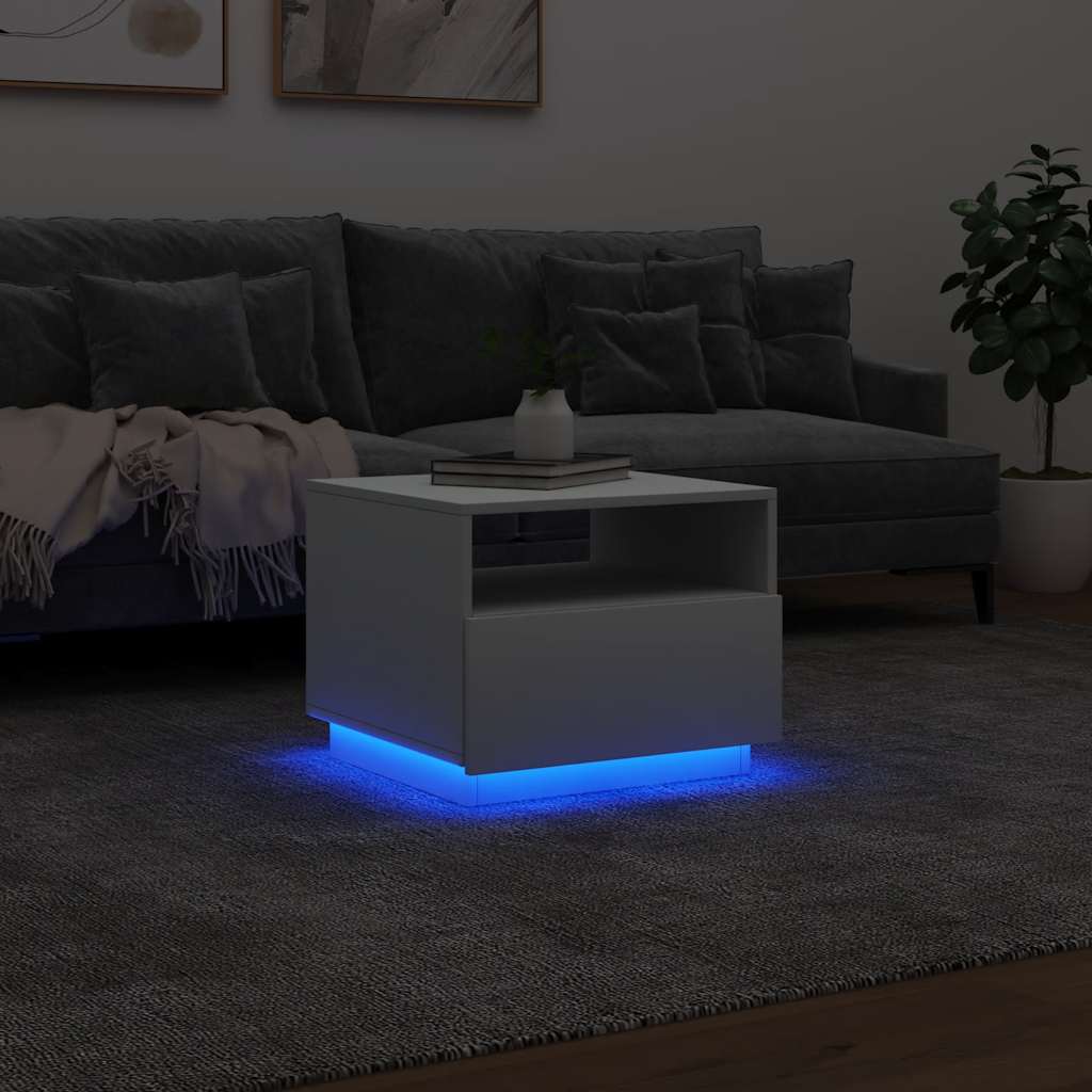 Couchtisch mit LED-Leuchten Weiß 50x49x40 cm