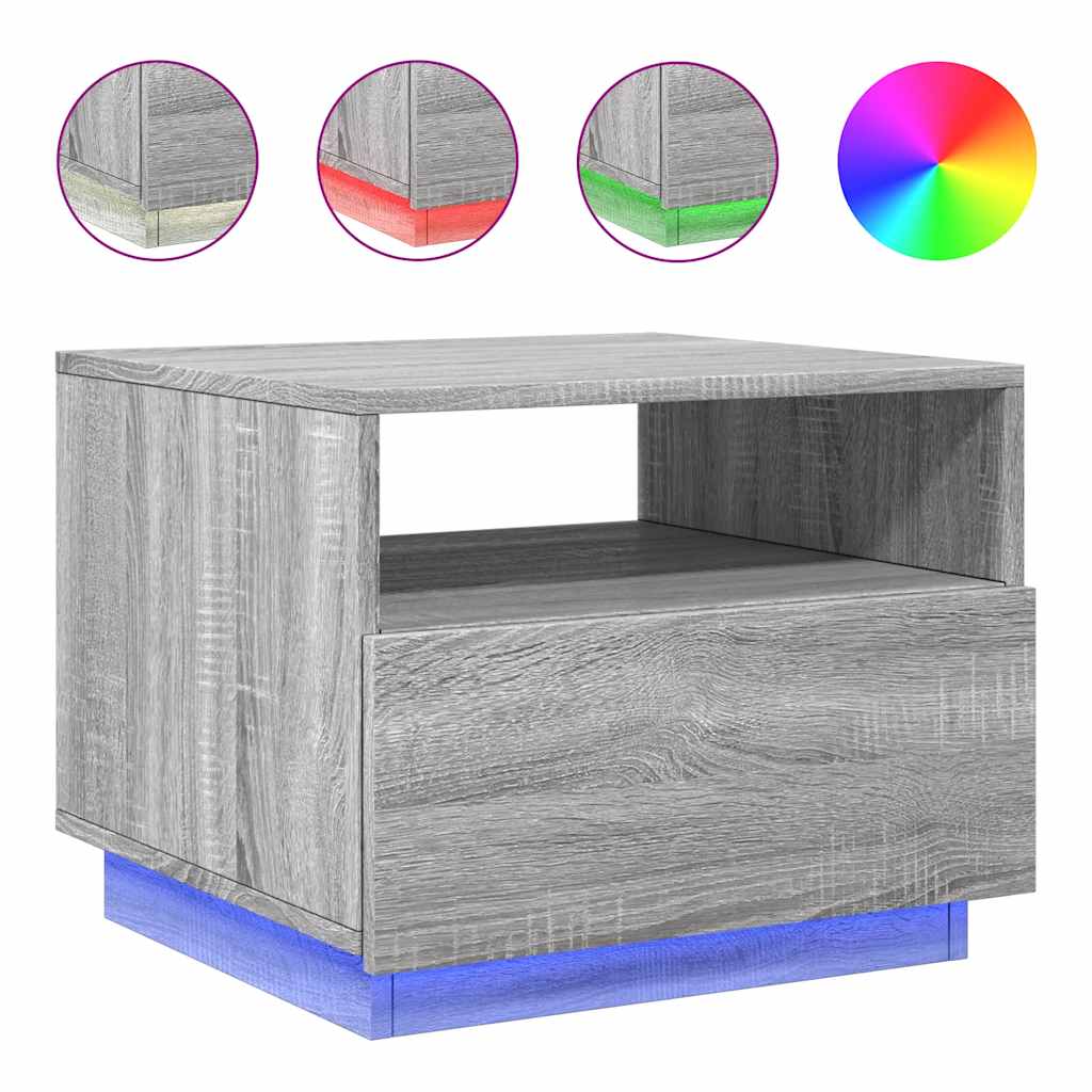 Couchtisch mit LED-Leuchten Grau Sonoma 50x49x40 cm