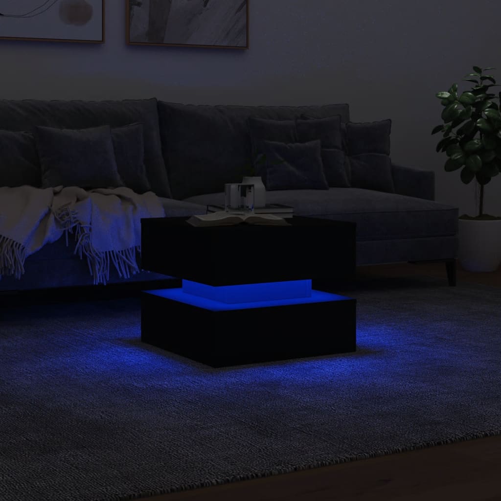 Couchtisch mit LED-Leuchten Schwarz 50x50x40 cm