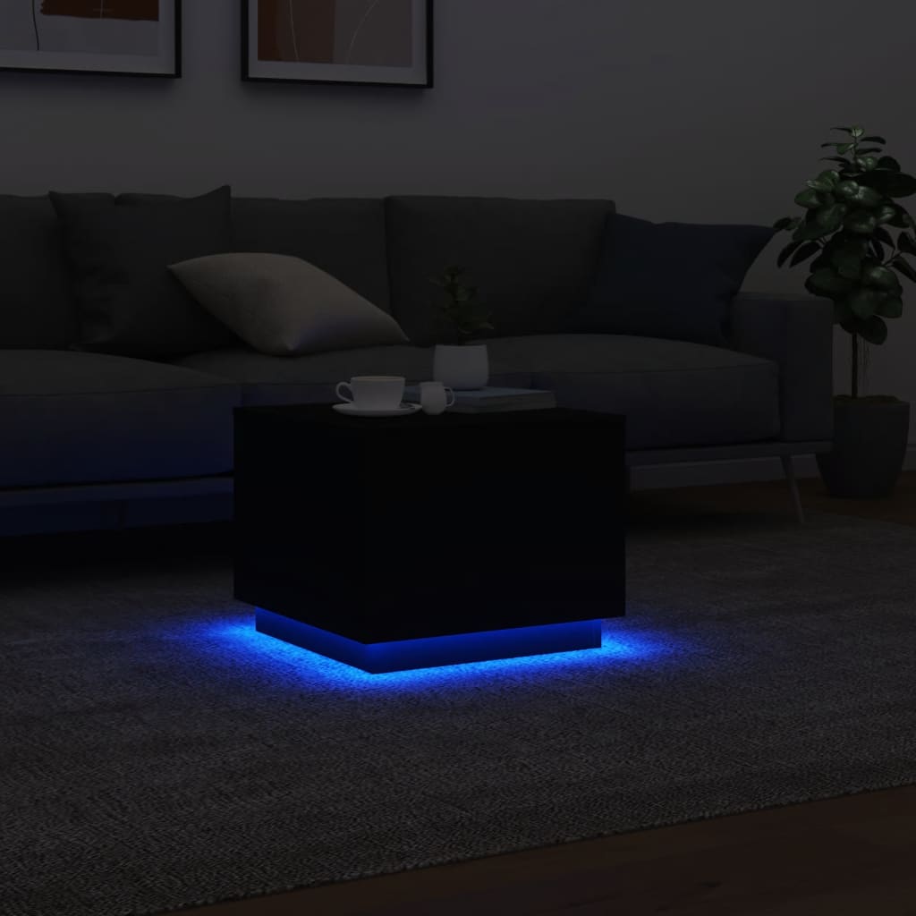 Couchtisch mit LED-Leuchten Schwarz 50x50x40 cm