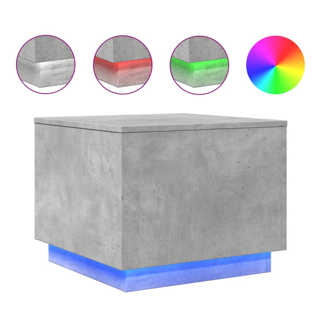 Couchtisch mit LED-Leuchten Betongrau 50x50x40 cm