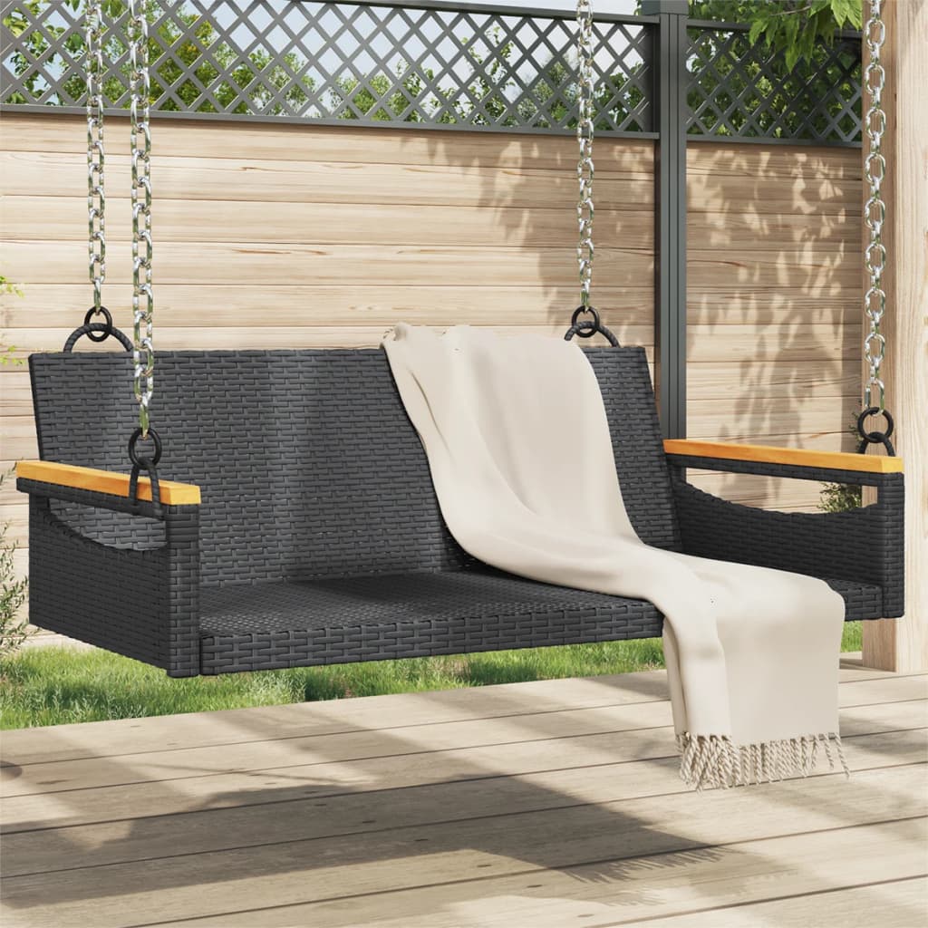 Hängebank Schwarz 109x62x40 cm Poly Rattan