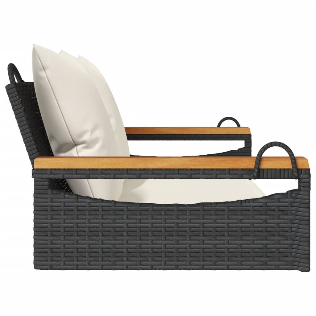 Hängebank mit Kissen Schwarz 109x62x40 cm Poly Rattan