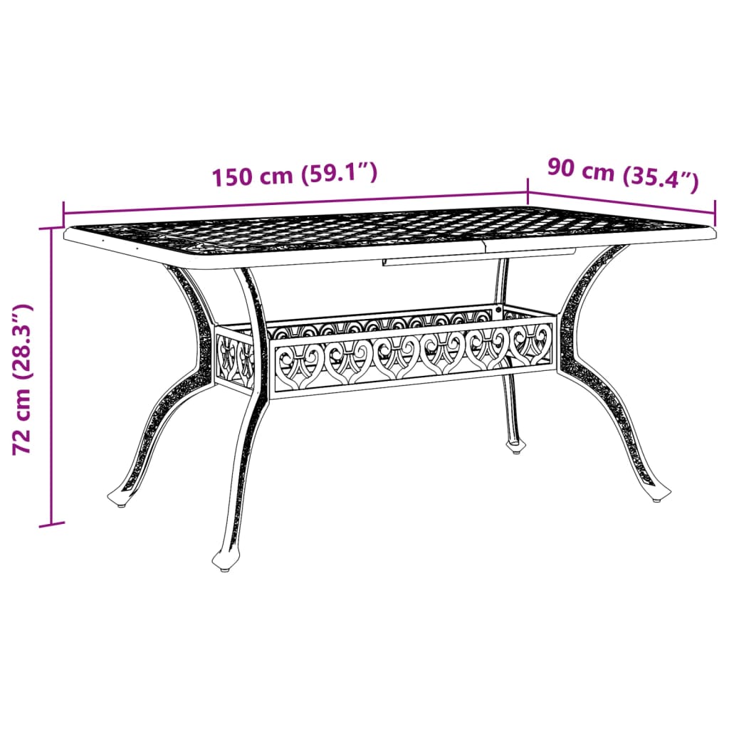 Gartentisch Schwarz 150x90x72 cm Aluminiumguss