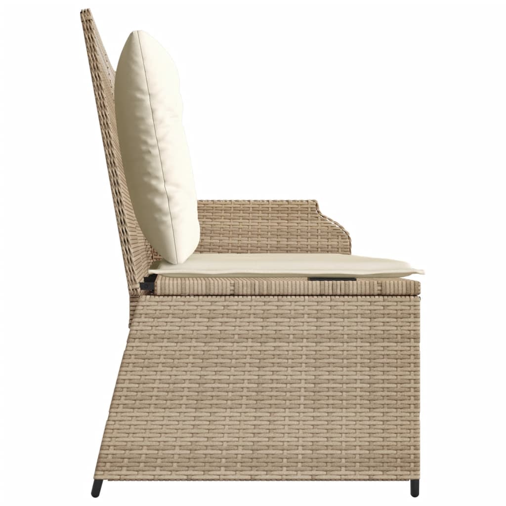 Gartenbank Verstellbar mit Kissen Beige Poly Rattan