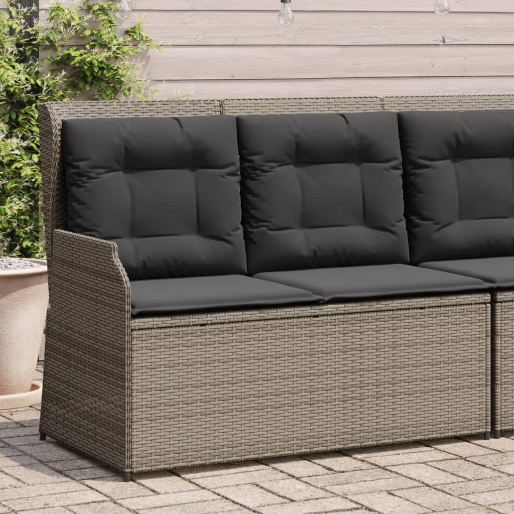 Gartenbank Verstellbar mit Kissen Grau Poly Rattan