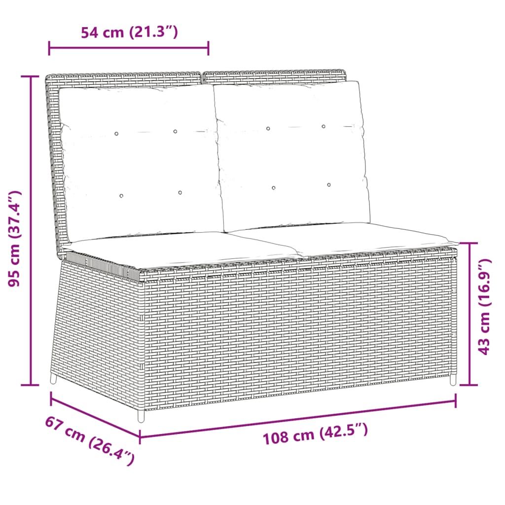 Gartenbank Verstellbar mit Kissen Schwarz Poly Rattan