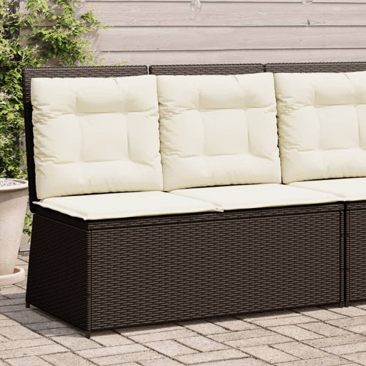 Gartenbank Verstellbar mit Kissen Braun Poly Rattan