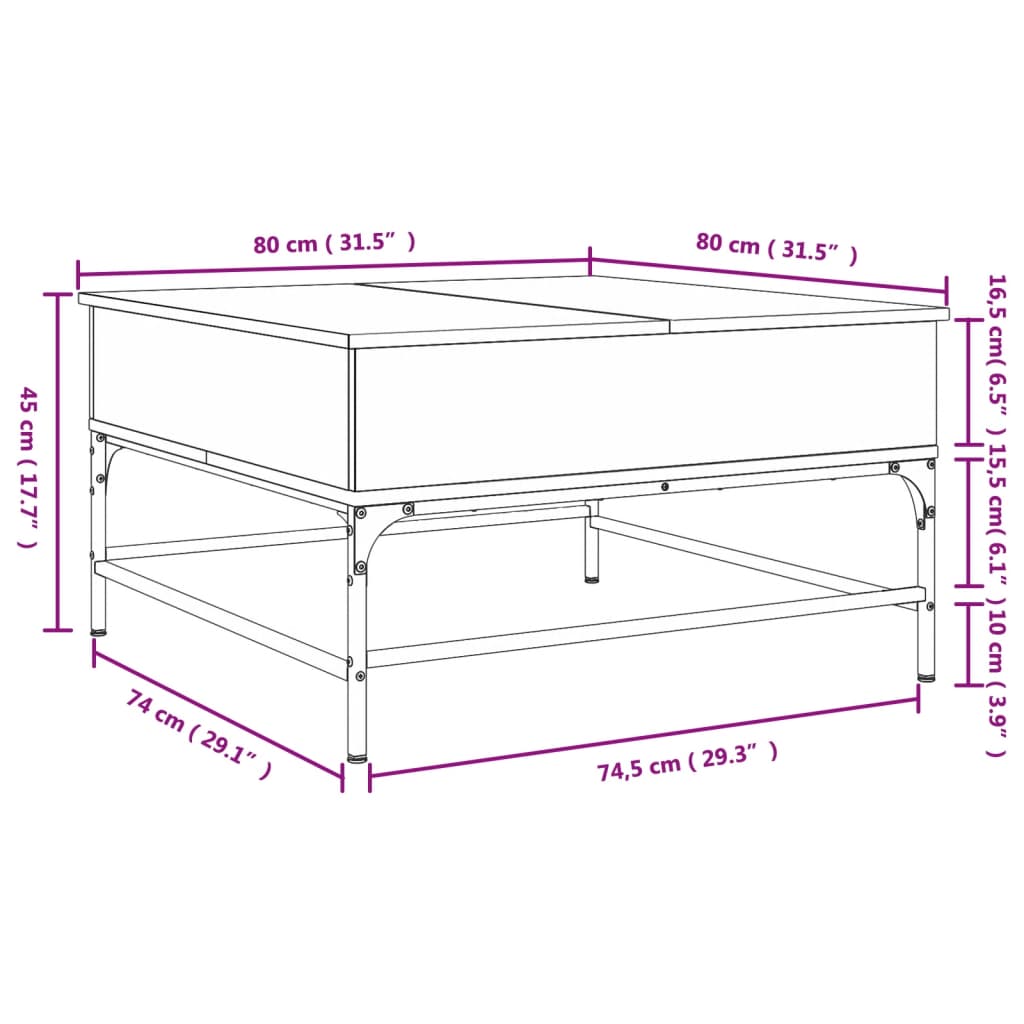 Couchtisch Sonoma-Eiche 80x80x45 cm Holzwerkstoff und Metall