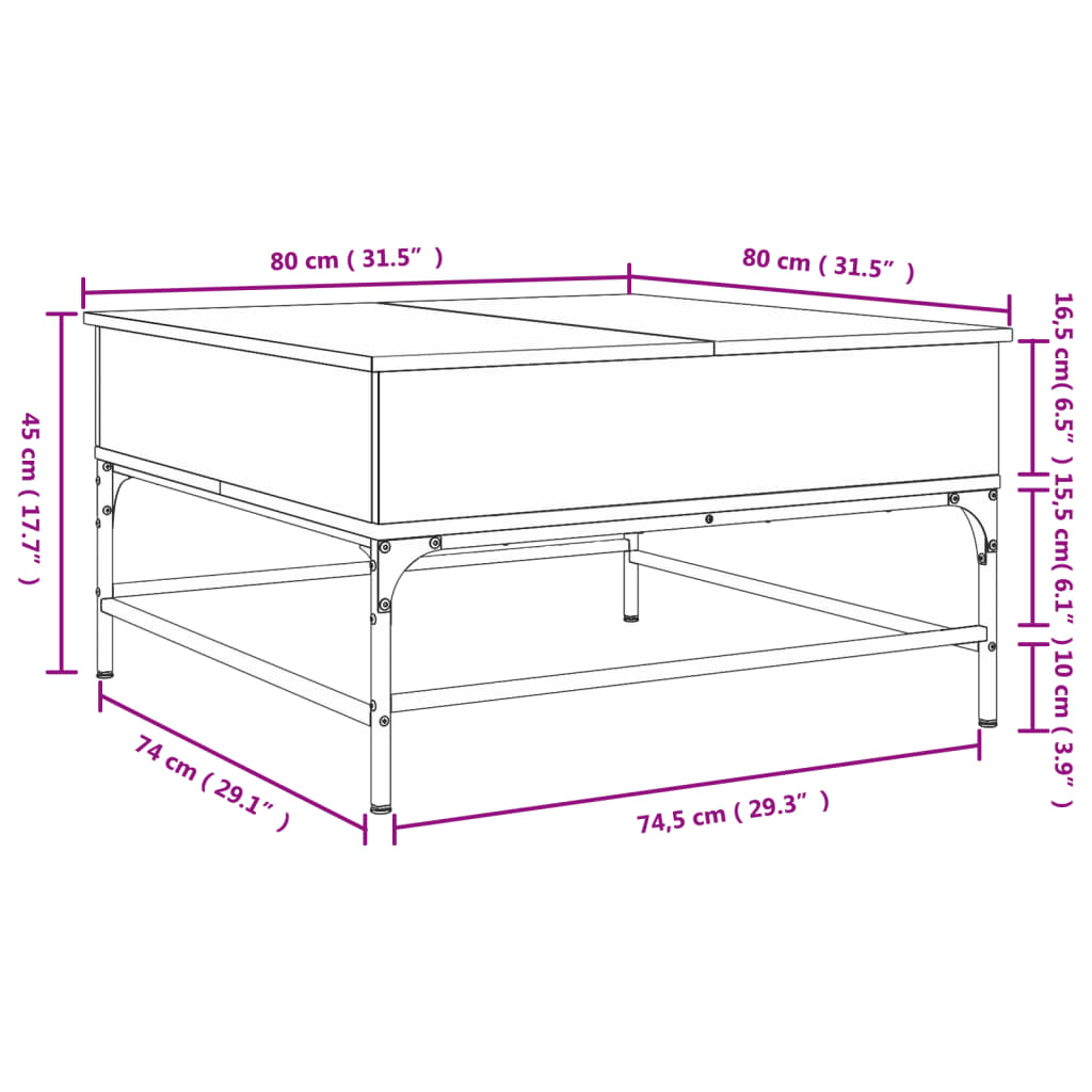 Couchtisch Braun Eichen-Optik 80x80x45 cm Holzwerkstoff Metall