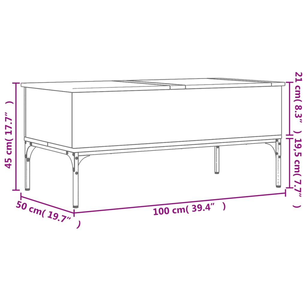 Couchtisch Sonoma-Eiche 100x50x45 cm Holzwerkstoff und Metall