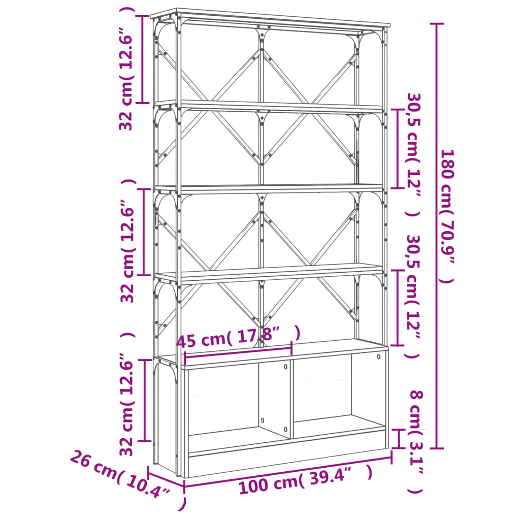 Bücherregal Schwarz 100x26x180 cm Holzwerkstoff und Metall