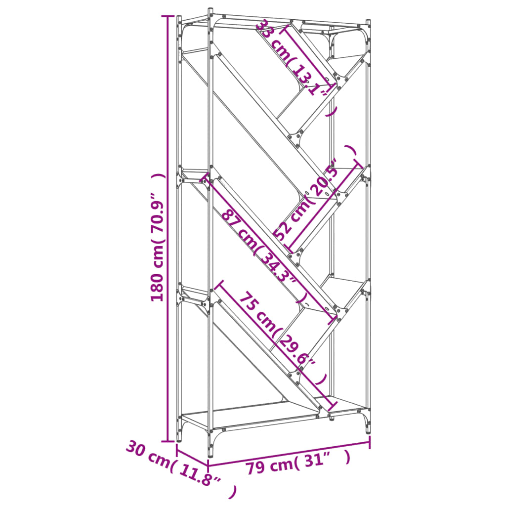 Bücherregal Schwarz 79x30x180 cm Holzwerkstoff und Metall