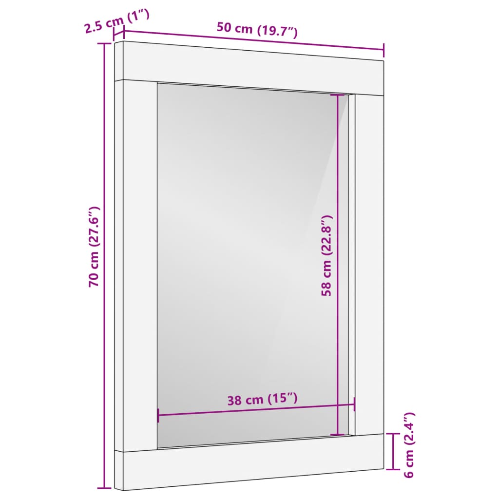 Badspiegel 50x70 cm Massivholz Akazie und Glas