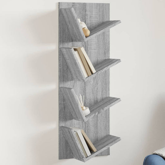 Wand-Bücherregal mit 4 Fächern Grau Sonoma 33x16x90 cm