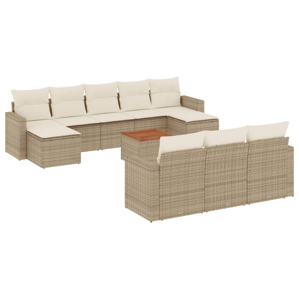 11-tlg. Garten-Sofagarnitur mit Kissen Beige Poly Rattan