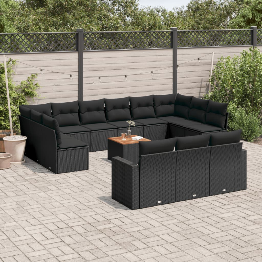 14-tlg. Garten-Sofagarnitur mit Kissen Schwarz Poly Rattan