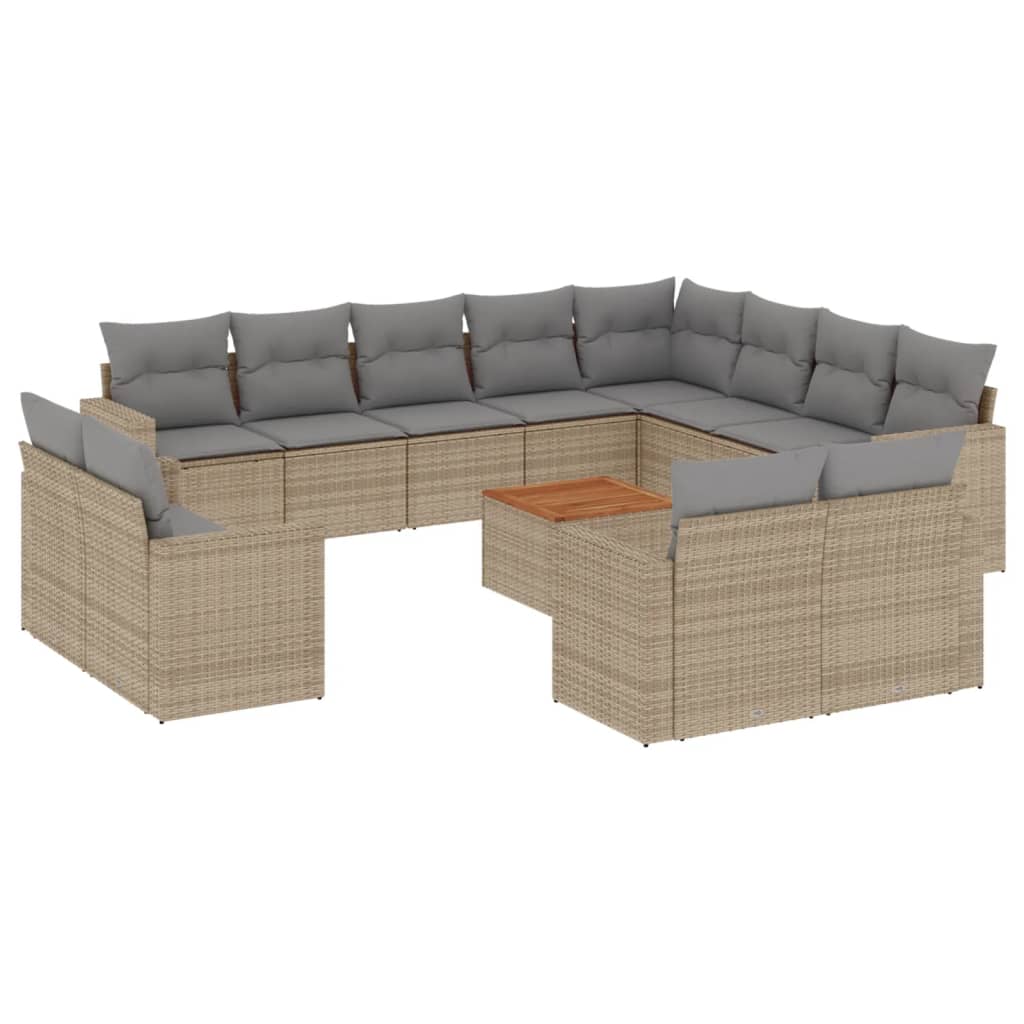 13-tlg. Garten-Sofagarnitur mit Kissen Beige Poly Rattan