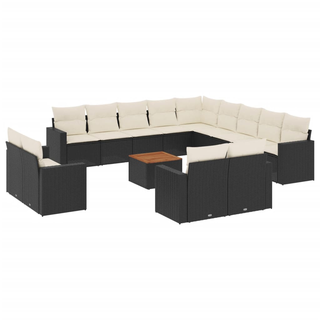 14-tlg. Garten-Sofagarnitur mit Kissen Schwarz Poly Rattan