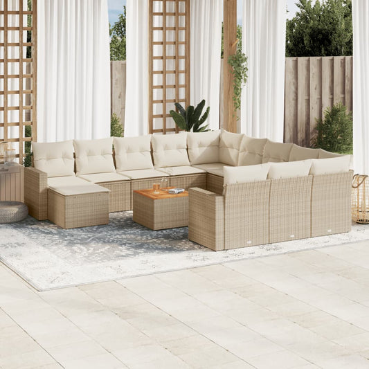 13-tlg. Garten-Sofagarnitur mit Kissen Beige Poly Rattan