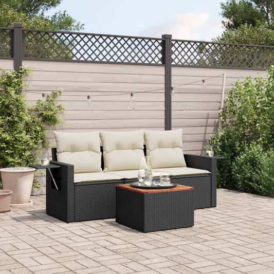 4-tlg. Garten-Sofagarnitur mit Kissen Schwarz Poly Rattan