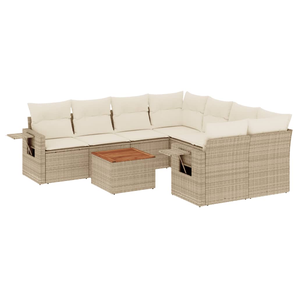 9-tlg. Garten-Sofagarnitur mit Kissen Beige Poly Rattan