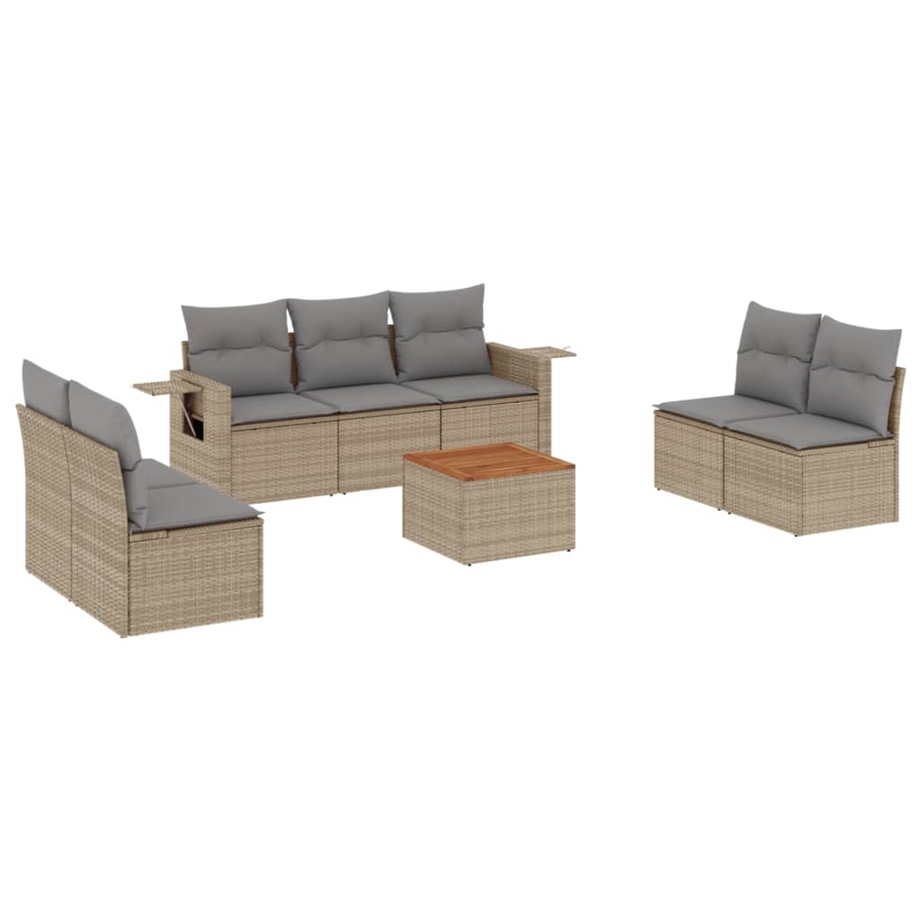 8-tlg. Garten-Sofagarnitur mit Kissen Beige Poly Rattan