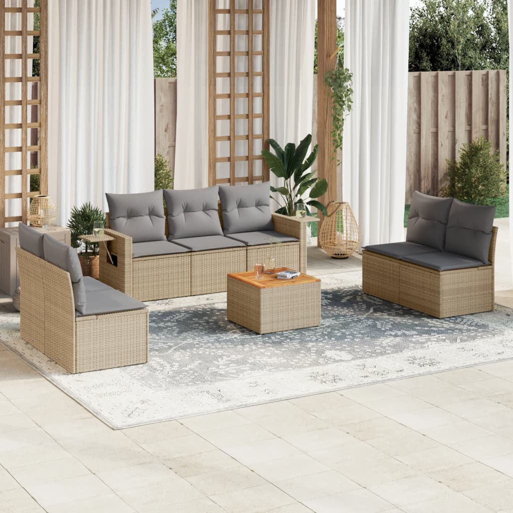 8-tlg. Garten-Sofagarnitur mit Kissen Beige Poly Rattan